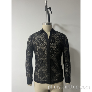 Camisa de lapela de flor de renda masculina